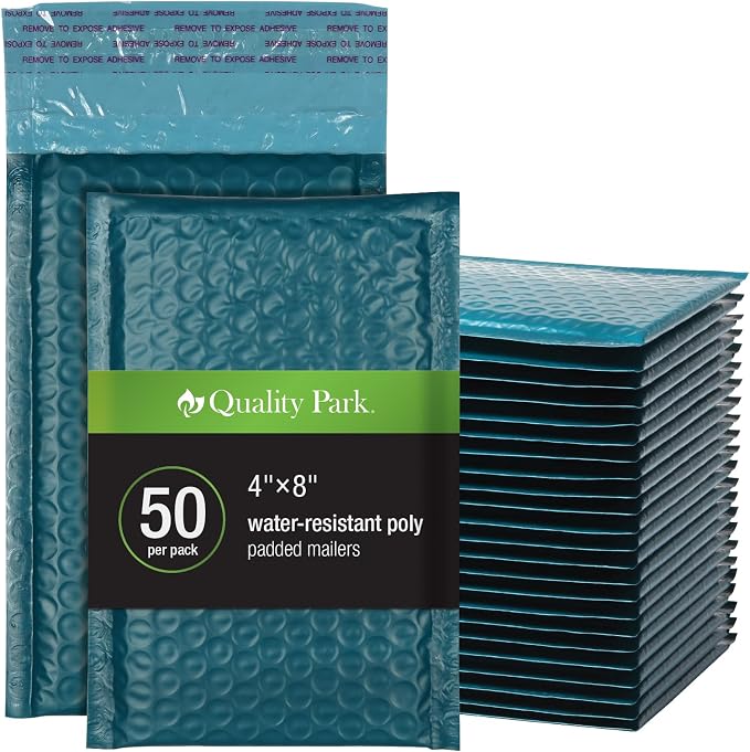 Quality Park Bubble Mailers, 4 x 8 Shipping Envelopes, Small Blue Padded by Quality+Park