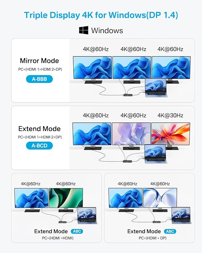 USB C Docking Station Dual Monitor, 14 in 1 USB C Hub, Adapter with 2 HDMI+DP(4K60Hz), Ethernet, 3 USBC 10G,100W PD, SD/TF, Audio, Laptop Docking Station for Dell/HP/Lenovo/ThinkPad/Surface (Black)-DeskLoop Office