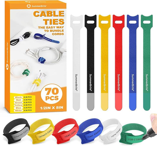 SummerBrite 70 Pack Multi-Color Cable Ties 8 Inch by Summerbrite