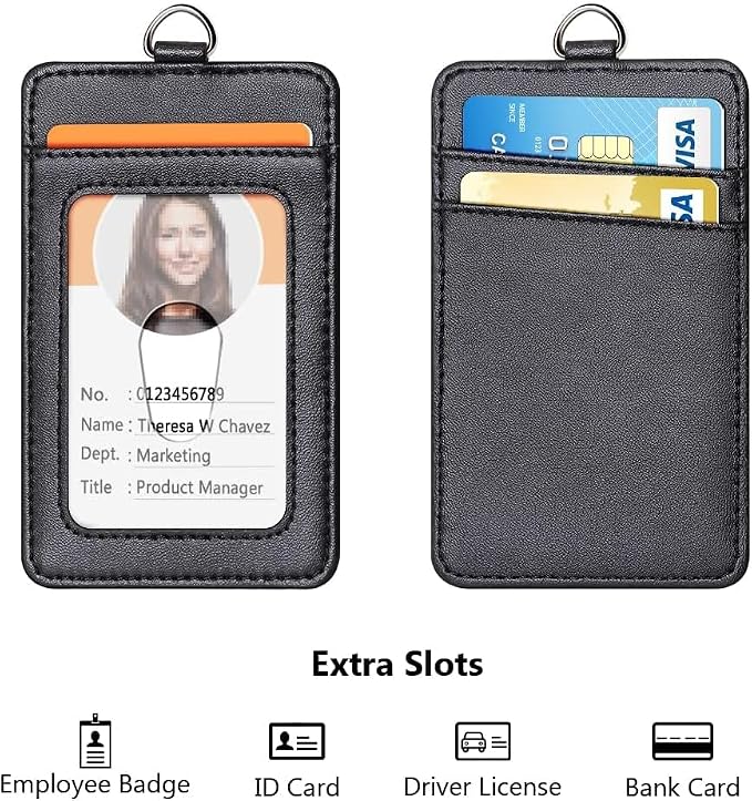 Leather Badge Holder and Adjustable Retractable Lanyards, Quick Release Buckle - Image 3