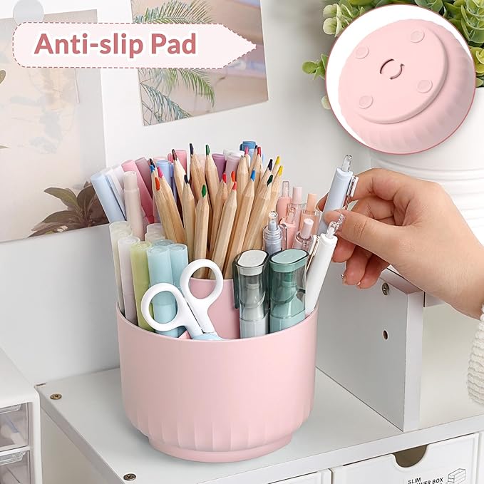 SKYDUE Makeup Organizer, Rotating Pencil Pen Holder for Desk, Dual-Purpose Desk Organizer for Cosmetics & Pens, Makeup Brush Holder with 5 Slots, Pencil Cup for Office, Home-DeskLoop Office