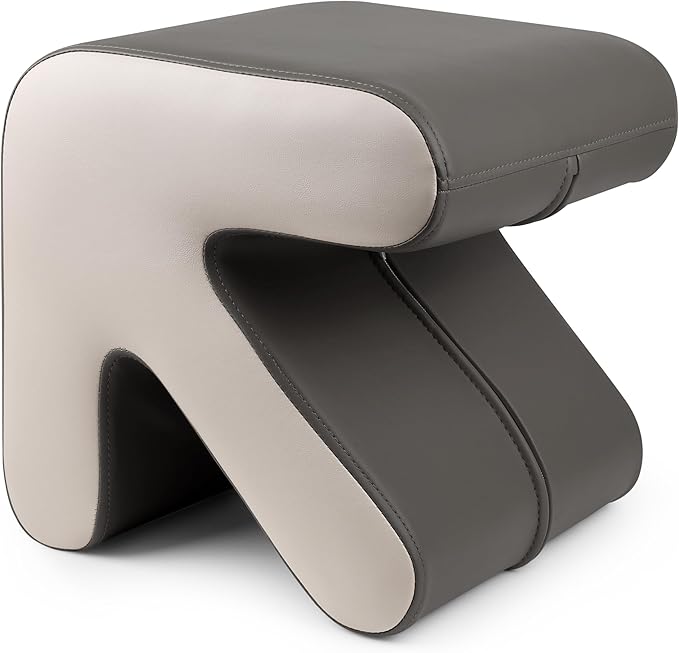 H&B Luxuries Ottoman, Foot Stool with Creative Shape, Napa Leather Ottomans, Removable Outer Foot Rest, No Assembly Required, Ottoman for Living Room, Bedroom, Entrance, Gray White-DeskLoop Office