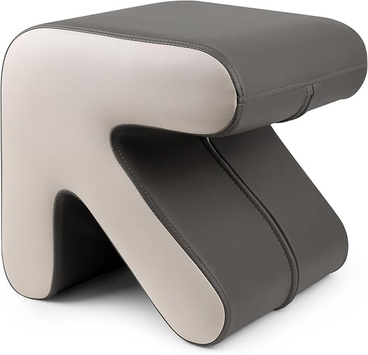 H&B Luxuries Ottoman, Foot Stool with Creative Shape, Napa Leather Ottomans, Removable Outer Foot Rest, No Assembly Required, Ottoman for Living Room, Bedroom, Entrance, Gray White-DeskLoop Office
