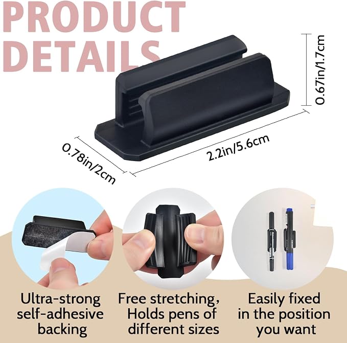 20 Pack Adhesive Silicone Pen Holders, Clipboards, Classroom And Office; - Image 3