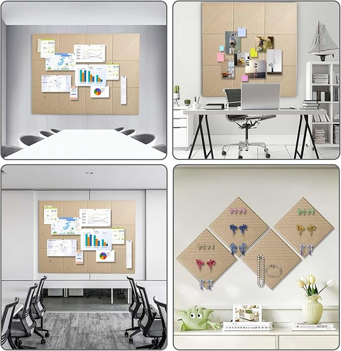 Large Cork Board for Walls 48"x 36", 12 Pack Felt Wall Tiles with Safe Removable Adhesive Tabs, Cork Board for Office,Pinboard Bulletin Board - Tan-DeskLoop Office