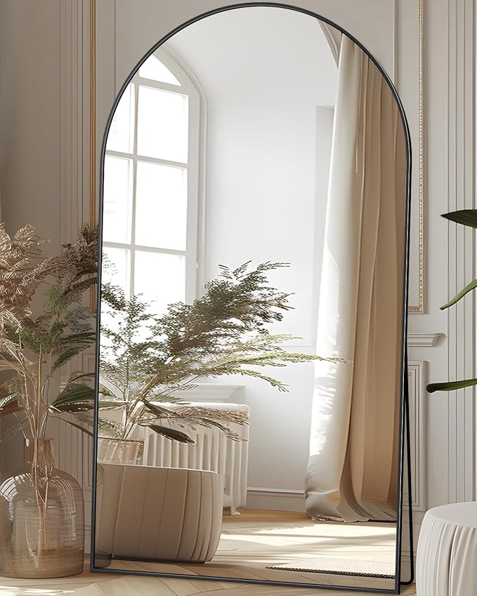Full Length Mirror, 78"x38" Oversized Floor Mirror Freestanding, Full Body Floor Standing Mirror with Stand, Hanging Mounted for Bedroom Living Room, Black, Arched Style-DeskLoop Office