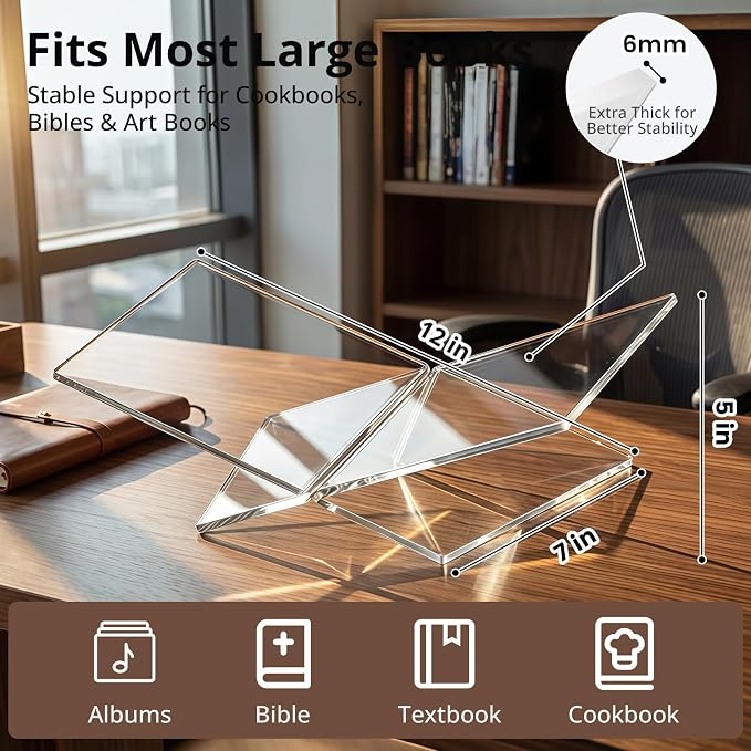 Acrylic Desktop Book Stand, Magazines & Art Books, 12×7×5 in Slim Transparent - Image 3