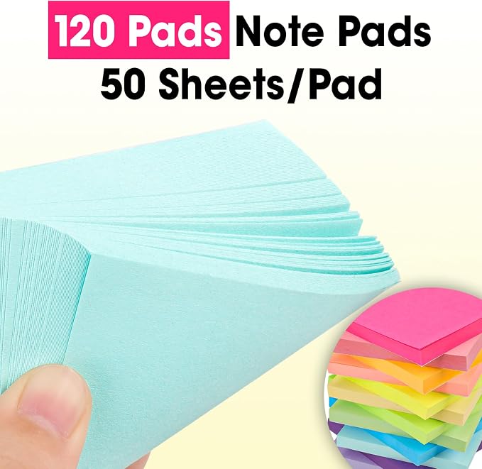120 Pads Sticky Notes 3x3, Self-Stick Pads Bulk Bright Colors, School Supplies - Image 4