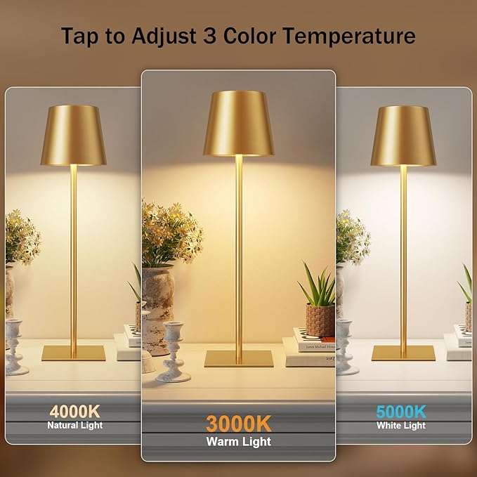 Kakanuo Gold Cordless Rechargeable Table Lamp, 4 Pack Portable Desk Lamp - Image 2