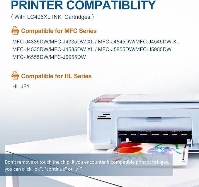 LC406XL Ink Cartridges High Yield Compatible for Brother LC406 Ink Cartridges LC406XL use with Brother MFC-J4335DW MFC-J4535DW MFC-J5855DW MFC-J6555DW Printer (Black Cyan Magenta Yellow 4 Pack)-DeskLoop Office