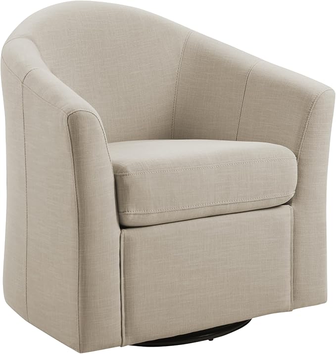 UIXE 360° Swivel Barrel Accent Chairs Set of 2, Modern Round Arm Chair Upholstered Club Armchair, Single Sofa Seating in Fabric for Living Room, Bedroom (Flax Brown)-DeskLoop Office