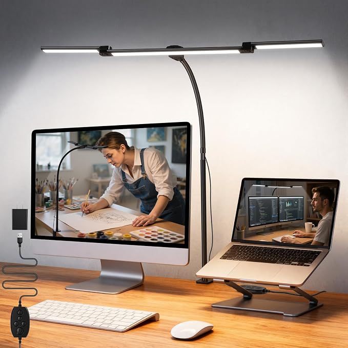 LED Desk Lamp for Office Home, 3 Head Adjustable Computer Monitor light Bar by LiFMIRA