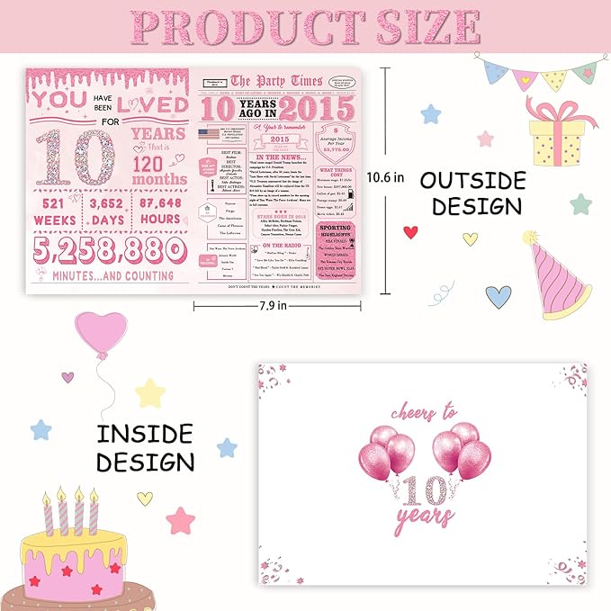 10 Year Old Girl Birthday Gifts，10th Birthday Decorations for Girl，10th Bday Card，10 Year Old Bday Decorations for Daughter Granddaughter Niece