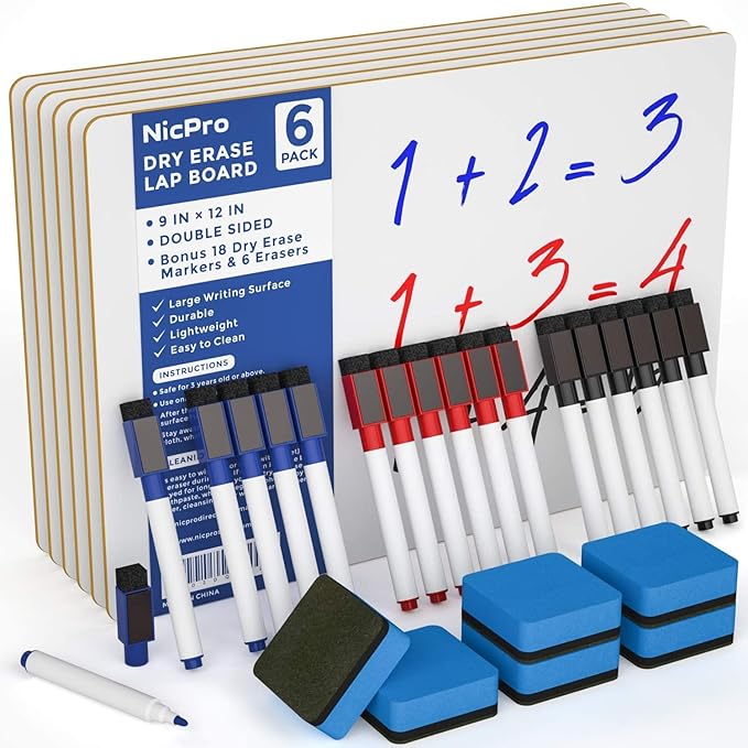 Nicpro 6 Pack Dry Erase Lap Board Kid Double Sided Small Whiteboard 9 x 12 by Nicpro