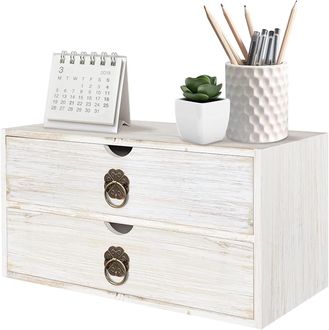 Wood Desk Organizer, Tabletop Storage Organization Box by SEEKELEGANT