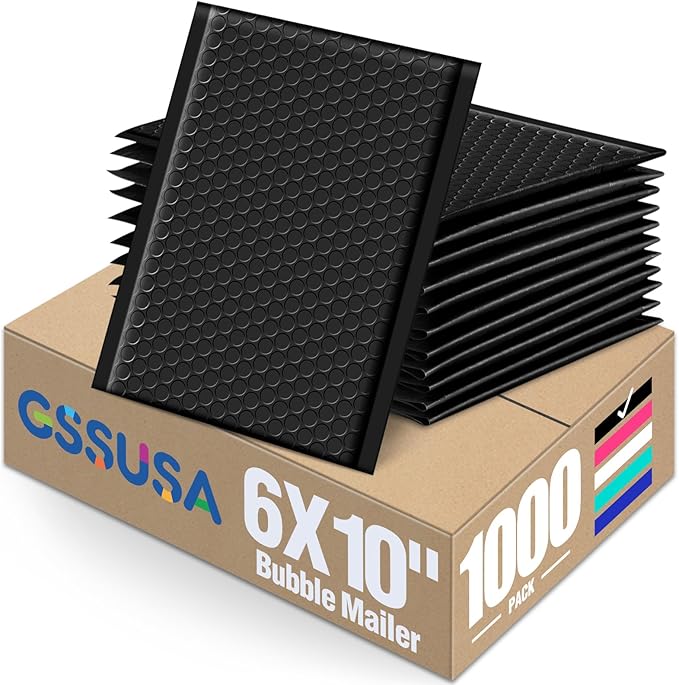 GSSUSA Black Bubble Mailers 6x10 Small Padded Envelopes 1000 Pack, Strong by GSSUSA