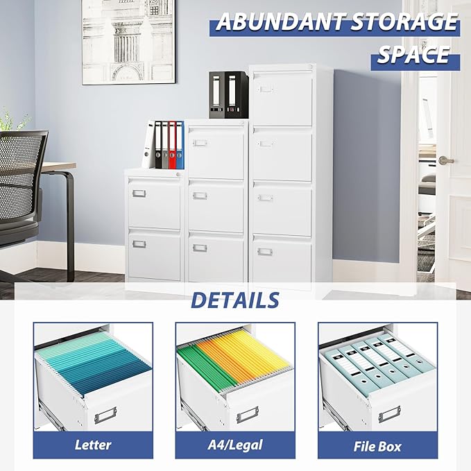 2 Drawer File Cabinet, Filing Cabinets for Home Office, Metal Vertical File Storage Cabinet with Lock, Locking File Cabinet for A4 Legal/Letter, 15" W x 17.7" D x 27.1" H, Assembly Required-DeskLoop Office