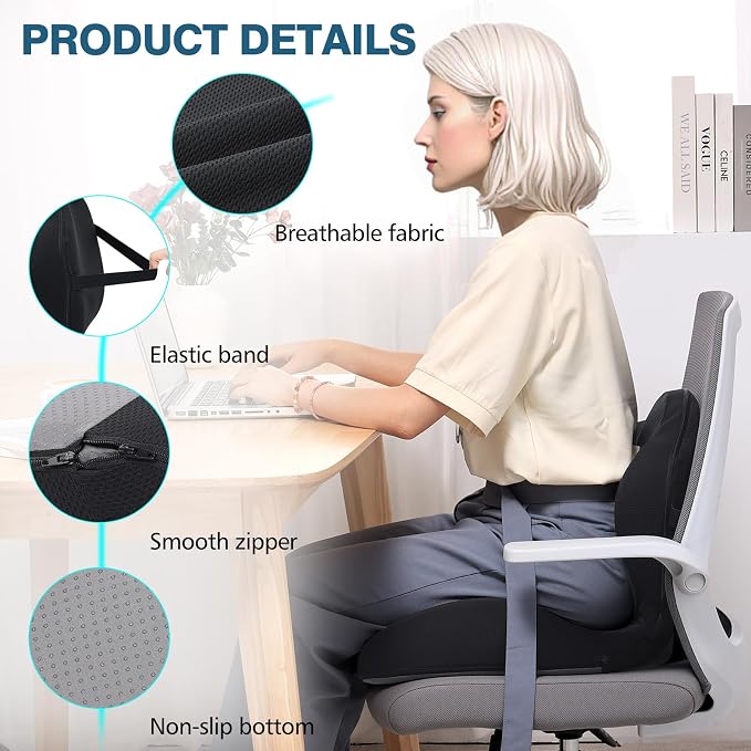 Office Chair Cushion with Lumbar Support Pillow Memory Foam Seat Cushions - Image 7