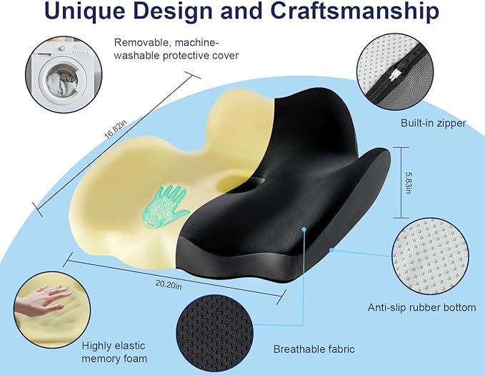 Premium Orthopedic Seat Cushion,X Large Breathable Office Chair Cushion - Enhanced Hip & Tailbone Support,Pressure Relief Sciatica & Leg Relief Let 8+ Hour Sitting Comfort, for Office/Game/Wheelchair-DeskLoop Office