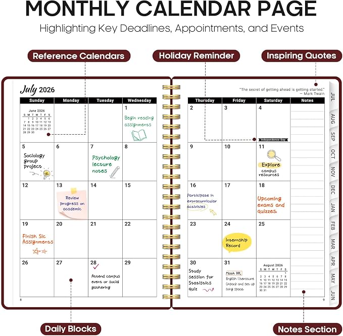 Planner 2026-2027, 6.3" x 8.5" Weekly and Monthly Academic Year Planner Calendar - Image 2