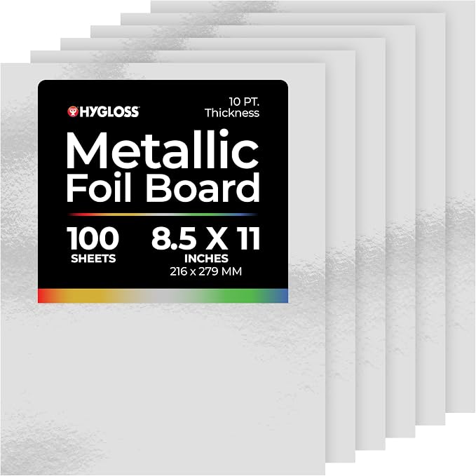 Hygloss Metallic Cardstock Sheets – 100 Shiny Silver Sheets, 8.5” x 11” by HyglossProductsInc
