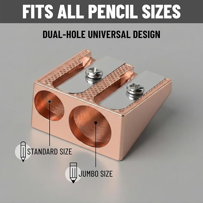 Mr. Pen- Handheld Metal Pencil Sharpener, 6 Pack | 2-Hole Dual Size, Rose Gold - Image 2