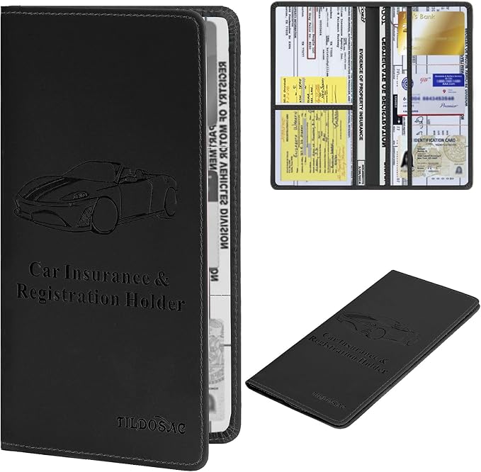 TILDOSAC Car Registration & Insurance Card Holder Leather Auto Glove Box by TILDOSAC