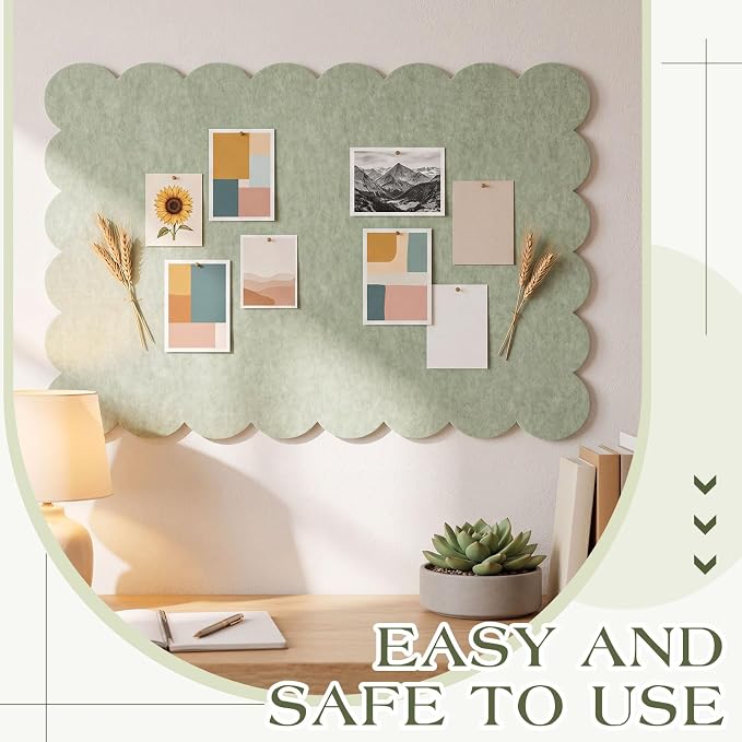 Mooliwe Scalloped Felt Bulletin Board 36 x 24 Inches Foldable Beige Pin Cork - Image 6