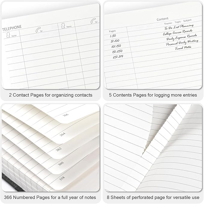 Lined Notebook Journal for Men Women, 365 Pages Numbered College Ruled Notebook, Hardcover Leather Journal with Pen & Gift Box, Thick Daily Diary, Professional Notebooks for Work, School, Business, A5-DeskLoop Office