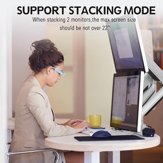 MOUNTUP Dual Monitor Desk Mount, Die-Cast Aluminum Fully Adjustable Double Monitor Arm with Gas Spring, Computer Monitor Stand Fits 2 Screen 17 to 32 inch - Each Arm Holds 3.3-17.6LBS, MU0024-DeskLoop Office
