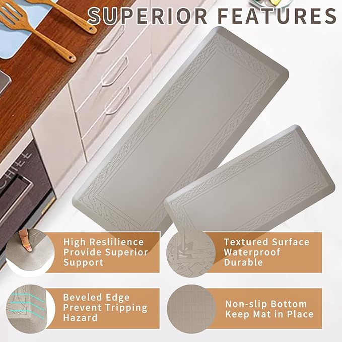 24 x 60 Inch Extra Support Anti Fatigue Comfort Kitchen Mat, Waterproof Long Kitchen Runner, Non-Slip Standing Desk Mat, Commercial Pads for Offices, Home, Garages (Bordeaux Cabblestone, 24'' x 60'')-DeskLoop Office