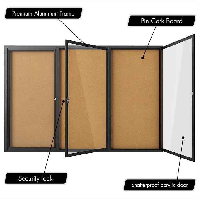 INNOVART Enclosed Bulletin Board 96”x48”, Lockable Cork Noticeboard - Image 5