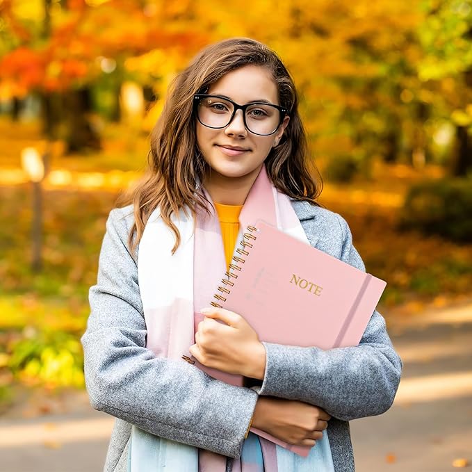 Spiral Notebook, 8.5” x 11” Notebooks for Work, 300 Numbered Pages College Ruled Notebook, Large Notebook for School with 24 Tabs, A4 Notebook Journal for Women Men, Thick Paper, Back Pocket, Pink-DeskLoop Office