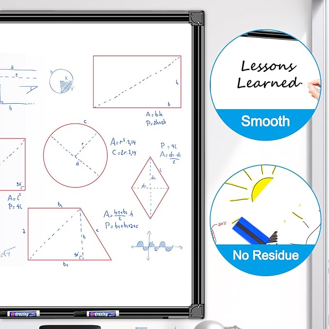 H-Qprobd 48"x24" Magnetic White Board Dry Erase Wall Mount Whiteboard - Office Home Classrooms White Board Hanging Writing Board with Black Aluminum Frame-DeskLoop Office