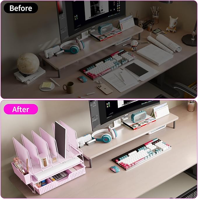 LEKETREE Pink Desk Organizer, Office Organization - Image 4