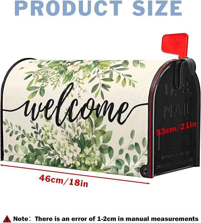 Welcome Spring Mailbox Covers Magnetic Green Eucalyptus Leaf Wreath Flowers - Image 3