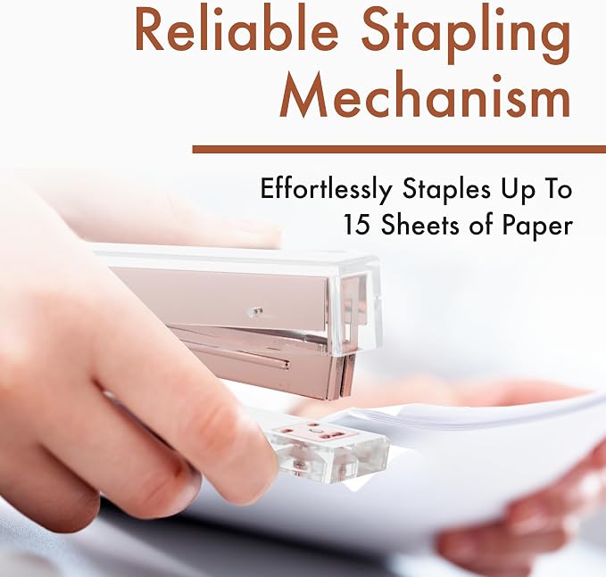 OfficeGoods Acrylic Stapler – Aesthetic & Durable Rose Gold Desk Staple - Image 5