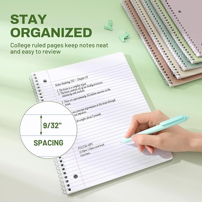 SUNEE Spiral Notebooks, 6 Pack, College Ruled Paper, 70 Sheets per Notebook - Image 5