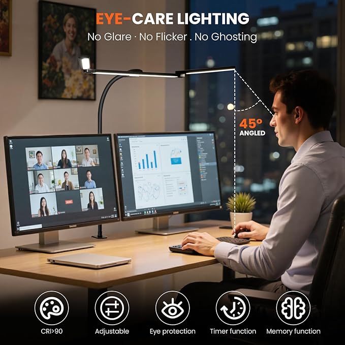 LED Desk Lamp for Office Home, 3 Light Bar Adjustable Desk Light - Image 3