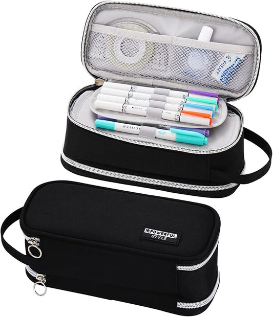 Dugio Big Pencil Case for Boys Teens Kids Zipper Pencil Pouch with Handle Organizer Pencil Bag Aesthetic Pencil Box for School Black-DeskLoop Office