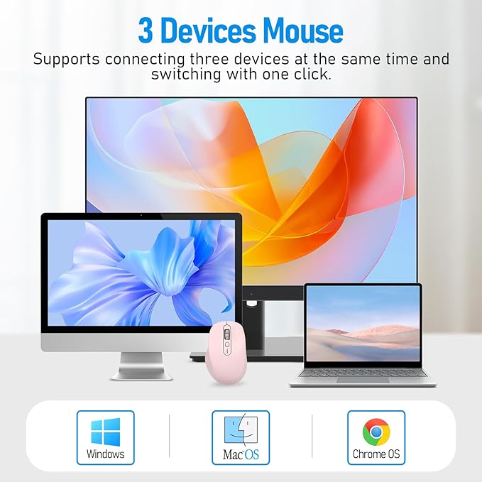 Multi-Device Wireless Bluetooth Mouse, 2.4G USB Receiver and Two Bluetooth, 4-Way Navigation Mice for Computer, Laptop, PC, MacBook, iPad (Pink)-DeskLoop Office
