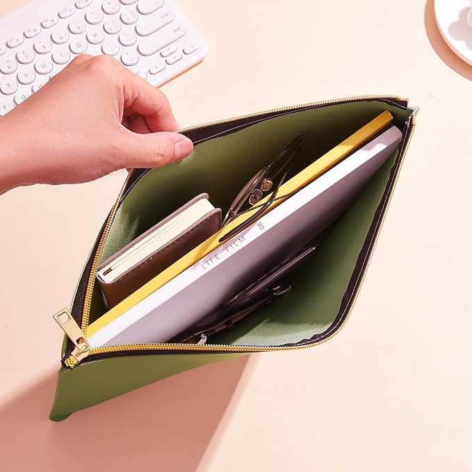 PU Leather A4 File Folder Zipper Document Holder Envelope Folder Case - Image 4
