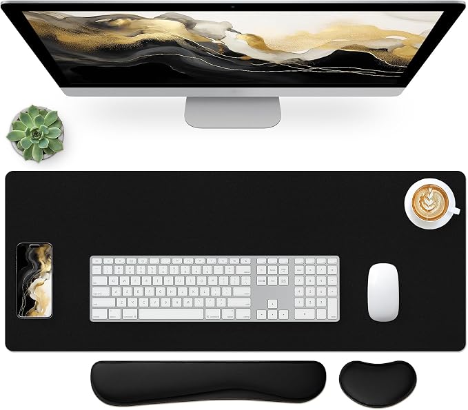 Bloss Leather Desk Pad and Keyboard Wrist Rest, Non-Slip Large Mouse Pad + by Bloss