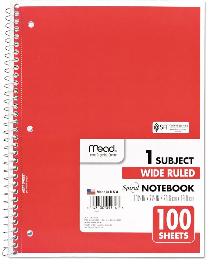 Mead Spiral Notebook, 1 Subject, Wide Ruled Paper, 100 Sheets, 10-1/2" x 8" - Image 6