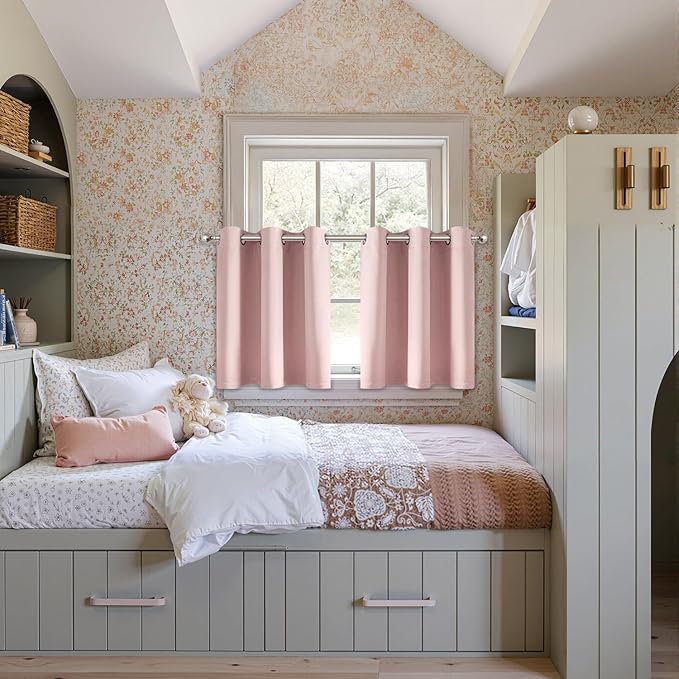 MIULEE Short Curtains for Windows - Baby Pink Blackout Half Window Curtains Thermal Insulated Privacy Drapes for Kitchen Bedroom Bathroom Grommet Top Small Basement Tiers W40 x L36 Inch 2 Panels-DeskLoop Office