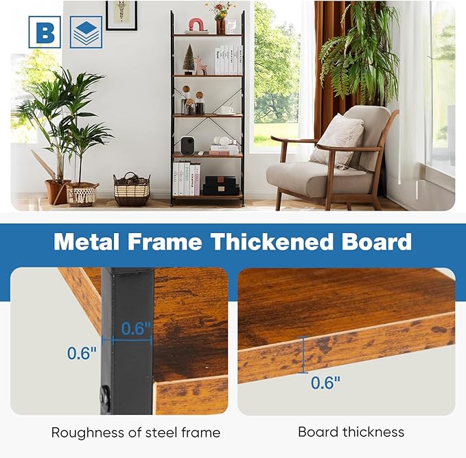 DUMOS 5 Tiers Bookshelf, Classical Modern Book Shelf, Tall Display Shelves in - Image 7