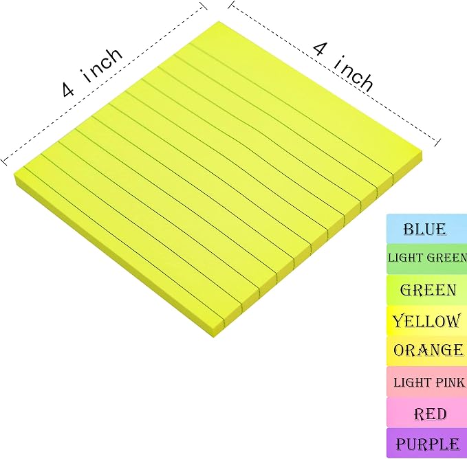 8 Pads Lined Sticky Notes 4x4 in Post, 8 Colors Self Sticky Notes Pad Its - Image 2
