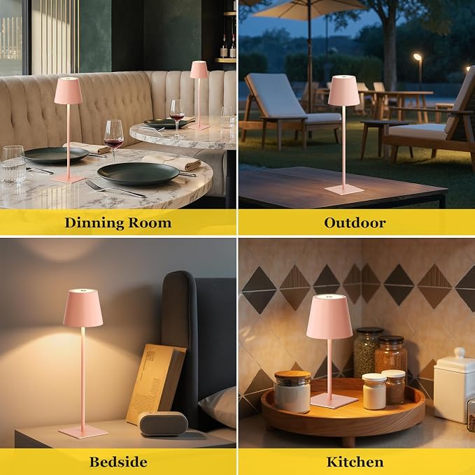 Kakanuo Pink Cordless Rechargeable Table Lamp 5000mAh Battery Operated Lamps - Image 3