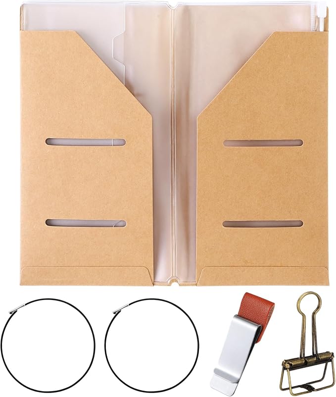 Travelers Journal Notebook Accessories Kit Include Travel Kraft File Folder by Mooliwe