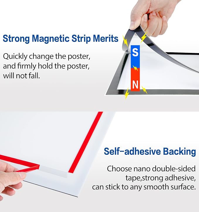 8.5" x 11" Acrylic Sign Holder Wall Mount, Self Adhesive Magnetic Display Frame - Image 5